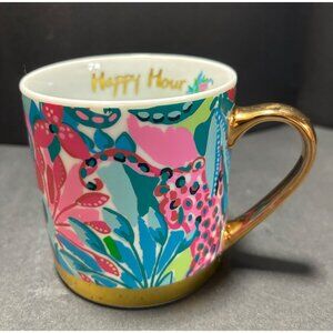 Lilly Pulitzer Happy Hour Ceramic Mug Tone Gold Tone Handle Colorful Floral